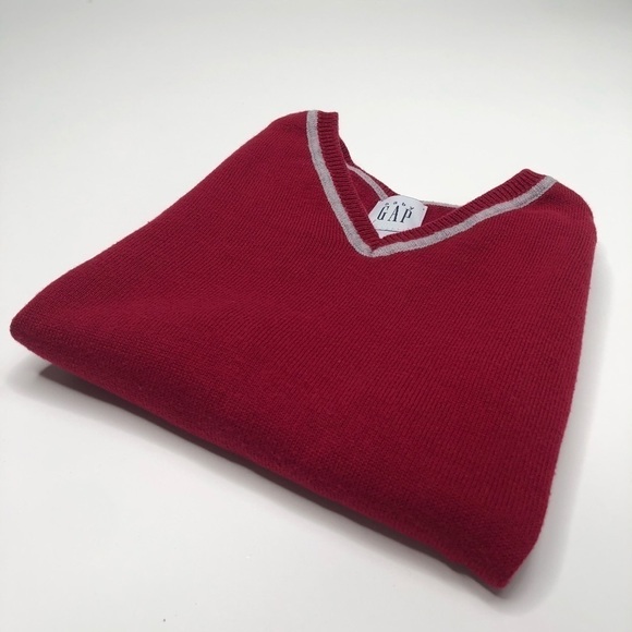 Baby GAP Deep Red Grey Trimmed V-neck Boy's Knit Toddler Sweater Vest SIZE 4T - Picture 8 of 11